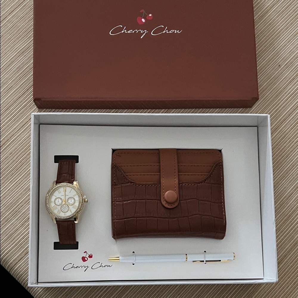 Men's Brown Leather Wallet & Watch Gift Set